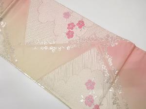 アンティーク　雲取りに花模様織り出し暈し全通袋帯（材料）